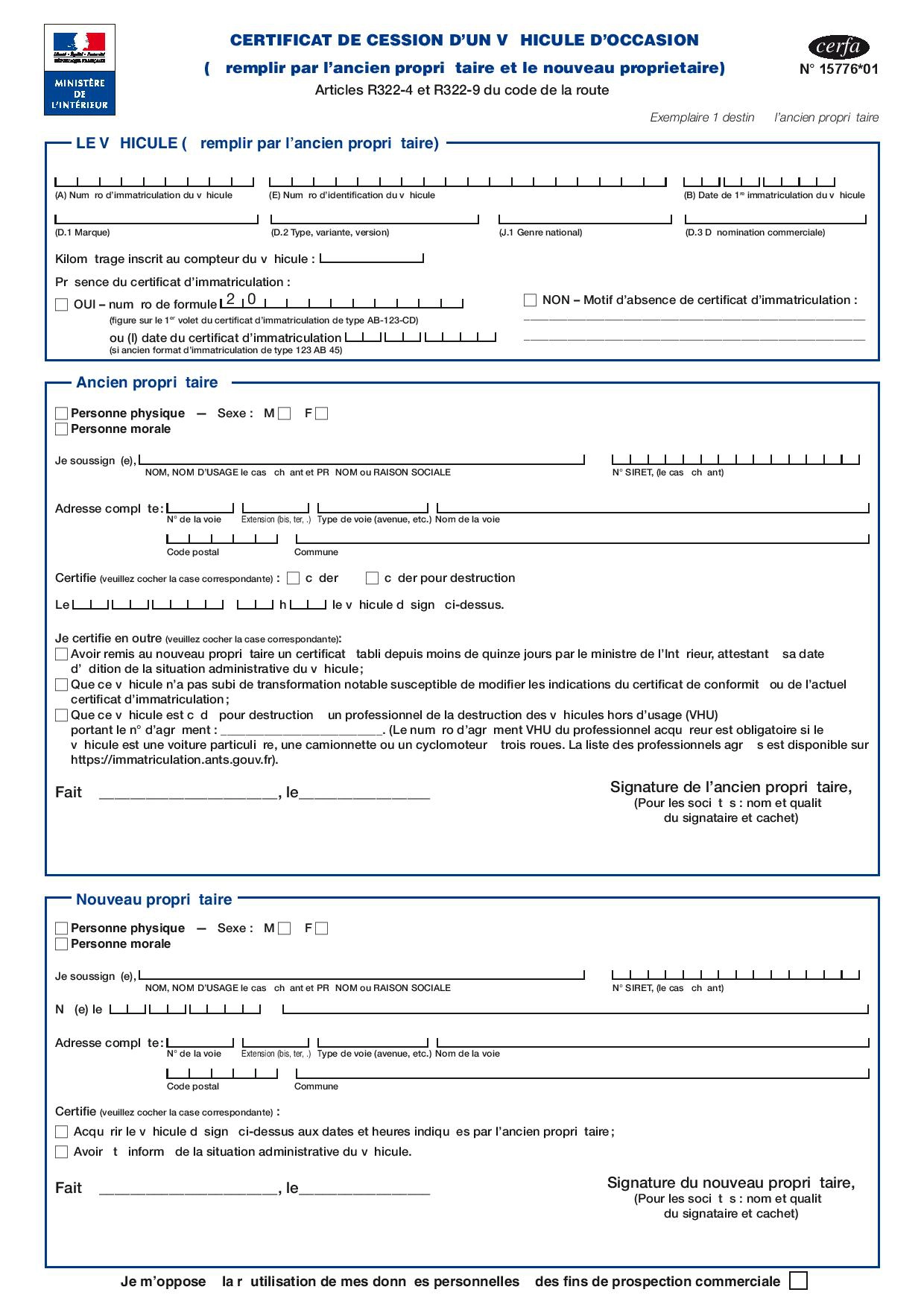 Comment Remplir Un Certificat De Cession De Vehicule