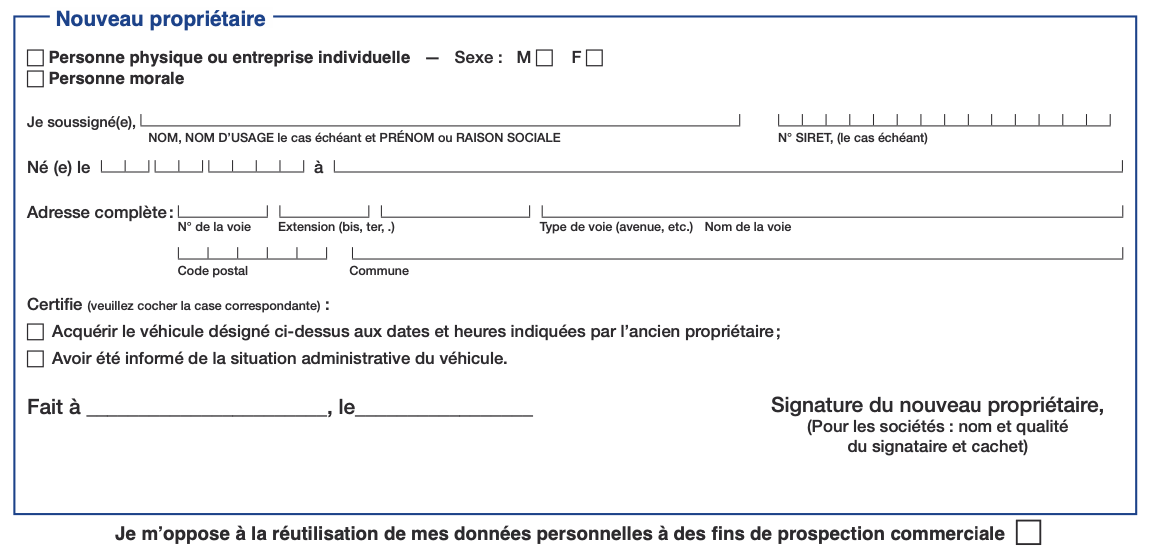 Certificat de cession véhicule d occasion Formulaire Cerfa